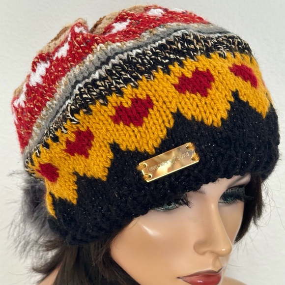 Hand Knits 2 Love Slouch Beanie Hat Hearts Valentine Faux Fur Pom Pom Designer main image 4